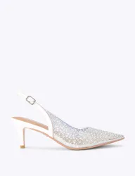 Embellished Buckle Strap Slingback Heels White female