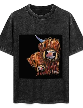 Scottish Highland Cows ' Daddy's Girl' by Shirley MacArthur T-Shirt Active Sports Short Sleeve Cotton Shirt - Aliexpress - FashionsVida