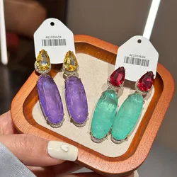 Luxury flower zirconium long simple translucent earrings Retro geometry elegantly exaggerated ear accessory