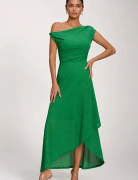 Women's Textured Asymmetric One Shoulder Maxi Dress in Green Size: 8 - Green - Size: 8 - Jolie Moi - FashionsVida