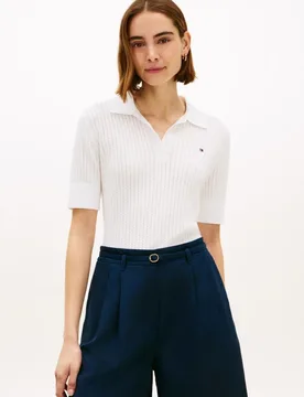 Jersey polo de mujer de manga corta de pointelle - Tommy Hilfiger - FashionsVida
