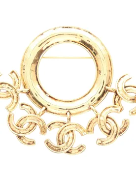 Gold Plated Multi CC Round Brooch - Chanel - FashionsVida