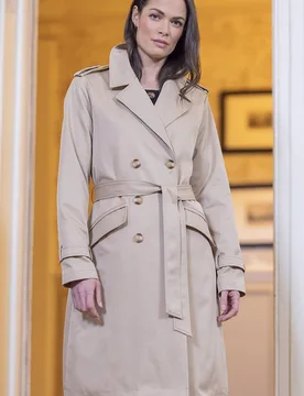 Women's Double Breasted Trench Coat in Beige Size: 16 - Beige - Size: 16 - Klass. - FashionsVida