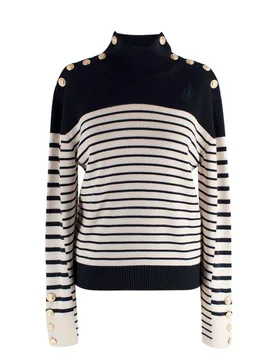 Navy Striped Merino Wool Turtleneck Jumper - JW Anderson - FashionsVida