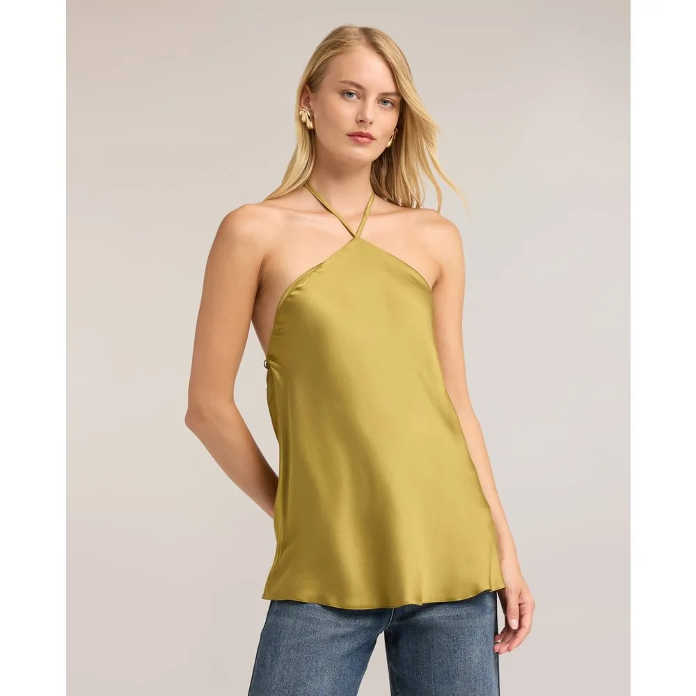 Top de mujer de raso con escote halter ajuste regular con cierre con cordones - Motivi - FashionsVida