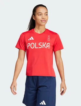 Womens Poland Hiit Training Tee - Red Recycled Material - Size Small - adidas performance - FashionsVida