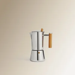 Cafetera de inoxidable con bambú