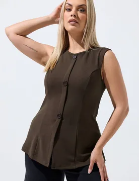 Women's Seam Detail Waistcoat in Chocolate Size: 20 - Chocolate - Size: 20 - Yours - FashionsVida