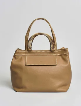 Borsa a spalla Ambra Media in pelle martellata color cammello e manici in osso - Visonà - FashionsVida