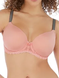 Womens Offbeat Moulded Demi T-Shirt Bra - Pink Polyamide - Size 32c