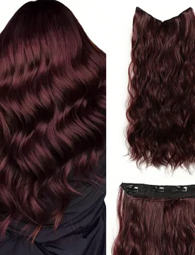 Extensiones de cabello sintético de 24 pulgadas de color borgoña con hilo invisible, ajustable y transparente, con 4 clips de , peluca larga y ondul - Shein - FashionsVida