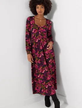Women's Lovely Lily Print Long Sleeve Jersey Midi Dress in Pink Size: 10 - Pink - Size: 10 - Joe browns - FashionsVida