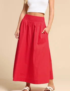 Women's Petite Shirred Poplin Maxi Skirt in Red Size: 8 - Red - Size: 8 - PixieGirl - FashionsVida