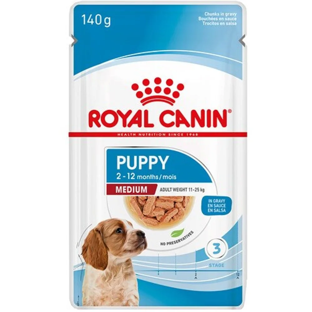 Comida húmeda para perros cachorros medianos en salsa 140 g - Royal Canin - FashionsVida