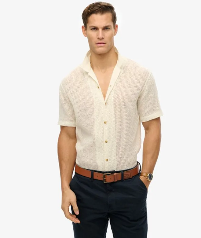 Superdry Men's Gestricktes Strukturhemd Creme - Größe: L - 64.99 - FashionsVida