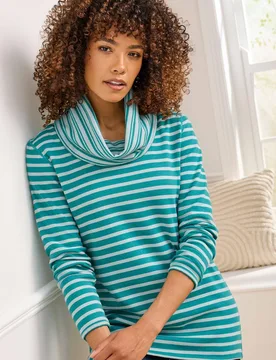 Women's Reversible Long Sleeve Cowl Neck Jersey Top in Jade Size: 10 - Jade - Size: 10 - Cotton Traders - FashionsVida