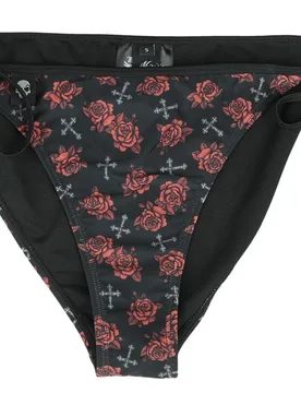Rock Bikini-Unterteil - Bikini Pants With Cross And Roses Alloverprint - L bis XXL - für Damen - Größe XXL - schwarz - Frauen - female - Rock Rebel by EMP - FashionsVida