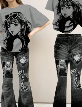 Conjunto de 2 piezas de estilo urbano monocromático para niña preadolescente: Camiseta casual de manga corta holgada y pantalones anchos, adecuado p - Shein - FashionsVida