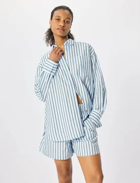 Cotton Rich Striped Oversized Shirt Blue Mix female - Whistles - FashionsVida