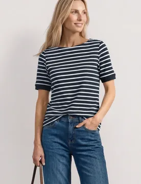 T-Shirt mit Boat Neck und Streifen female Blau - Street One - FashionsVida