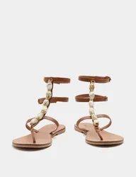 Leather Beaded Gladiator Sandals Tan female
