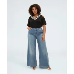 Vaqueros de mujer wide leg en denim lavado denim con efecto lavado