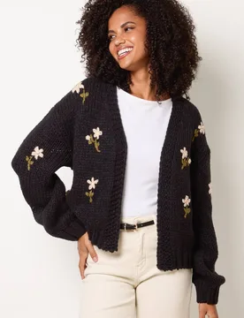 Women's Black Long Sleeve Slip On V-neck Cardigan Sweater Size: Medium/Large - Black - Size: M/L - Blue Vanilla - FashionsVida