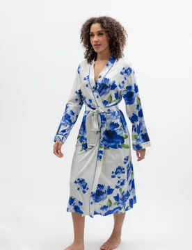 Jersey Floral Tie Dressing Gown Blue Mix female - Cyberjammies - FashionsVida