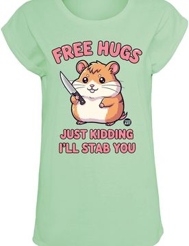 T-Shirt - Free Hugs - Just Kidding - I'll Stab You - S bis XXL - für Damen - Größe M - mint - Frauen - female
