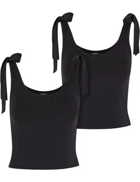 Top - Ladies Tied Basic Jersey Top 2-Pack - S bis XL - für Damen - Größe S - schwarz - Frauen - female - Urban classics - FashionsVida
