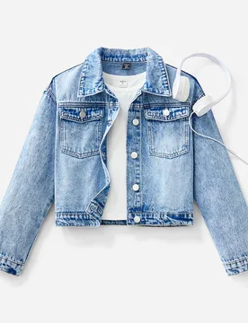 Chaqueta vaquera desgastada de moda para niñas preadolescentes, abrigo de jean versátil y casual para todo uso - Shein - FashionsVida