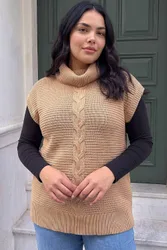 Women's Curve High Neck Tabard Knit Top in Camel Size: 16 - Camel - Size: 16