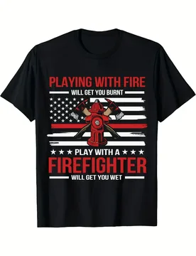 Firefighter 4th of July- American Flag & Firefighter Axes Graphic-100% cotton O-neck short sleeve casual printed men's T-shirt - Aliexpress - FashionsVida