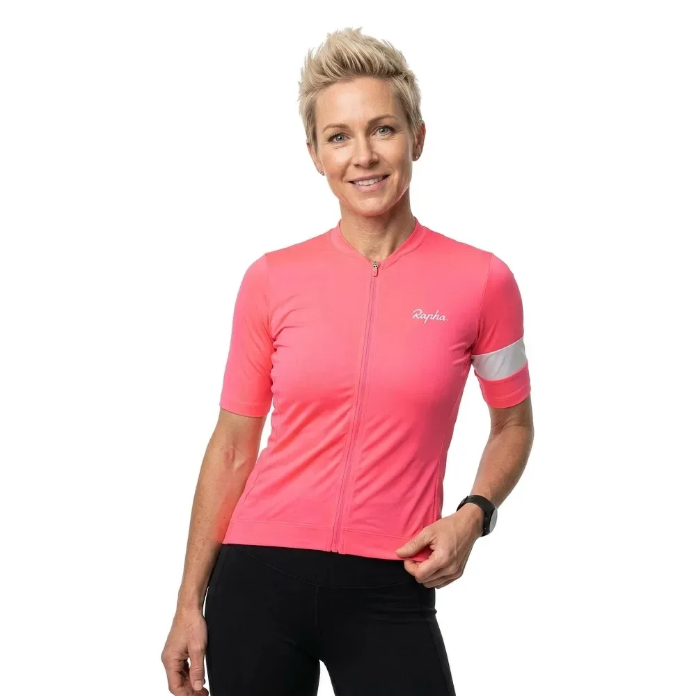 Maglia A Maniche Corte Core High-Vis Pink / White - Rapha - FashionsVida