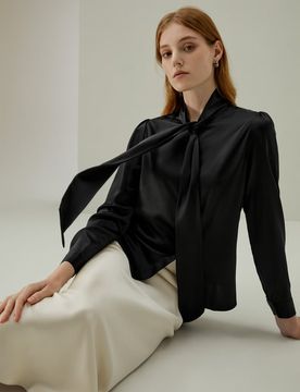 Donna Elegante Camicetta in Seta Charmeuse Papillon XS