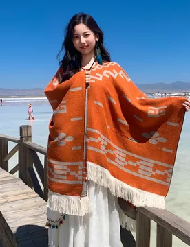 Traveling Women's Poncho Shawl Ethnic Style Tassels Hoodie Cloak Winter Warm Jacquard Outdoor Decoration Men Big Cape Blanket P1 - Aliexpress - FashionsVida