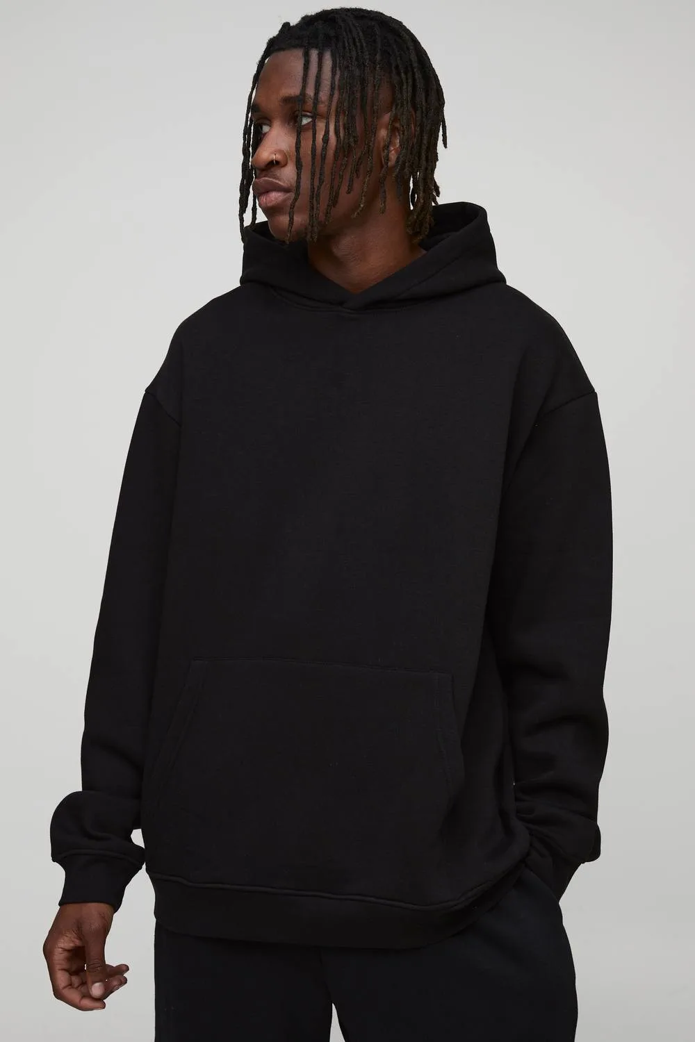 Herren Tall Basic Oversized Kapuzenpullover Zum Überziehen Black Größe Large - boohooMAN - FashionsVida