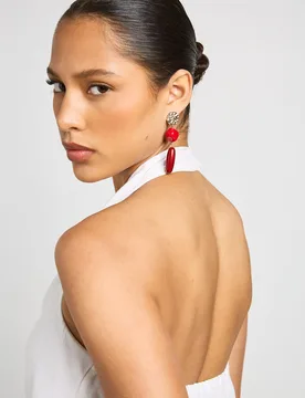 Womens Red Stone Statement Drop Earrings Resin - One Size - Boohoo - FashionsVida