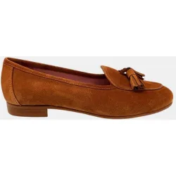 Mocasines de mujer en piel serraje con borlas