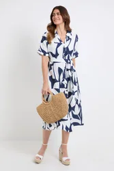 Women's Abstract Short Sleeve Shirt Dress in Navy Size: 20 - Navy - Size: 20