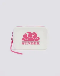 Mini pochette bianca in gomma con zip e logo a contrato di colore