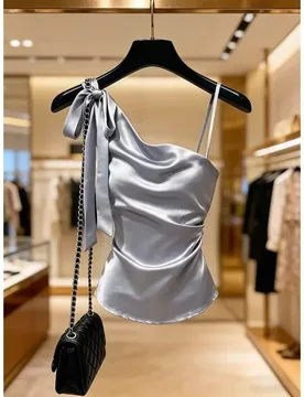 A High-end Light Luxury Youthful and Stylish Top for 2026 Summer Stunning Silver Fashionable Satin Lapel Shirt for Women Simple - Aliexpress - FashionsVida