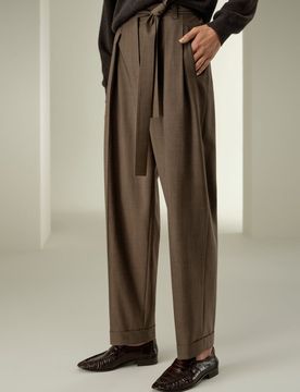 Pantalon Droit 48 Soie & Laine Plis Devant Ceinture Fluide Respirant Chic