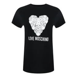 Womens Love Heart Print Black T-Shirt Cotton - Size Medium