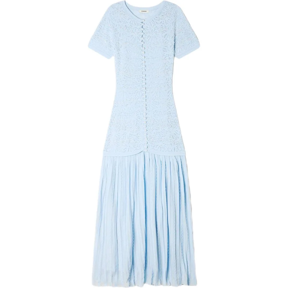 Vestido largo de punto texturizado con perlas - sandro - FashionsVida