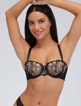 Zinnia Embroidered Wired Balconette Bra (B-G) Black Mix female - Boux Avenue - FashionsVida