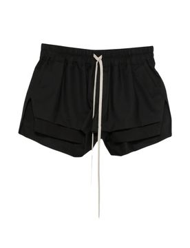 Wool Shorts with Side Slits, Elastic Drawstring Waist, Exposed Pockets