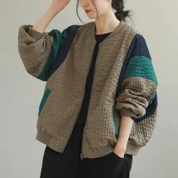 Color Blocking Patchwork Jacket for Women's Clothing in the Spring Autumn of 2025 Loose Casual Style With Zipper Jacket Cardigan