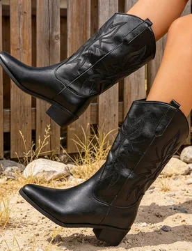 Botas vaqueras occidentales para mujer 2026 nuevas estilo vintage americano marrón moda occidental corte en V punta cuadrada bordadas tacón grueso a - Shein - FashionsVida