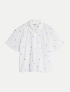 Kurzarm-Bluse mit Alloverprint Weiß M - Tom Tailor Denim - FashionsVida